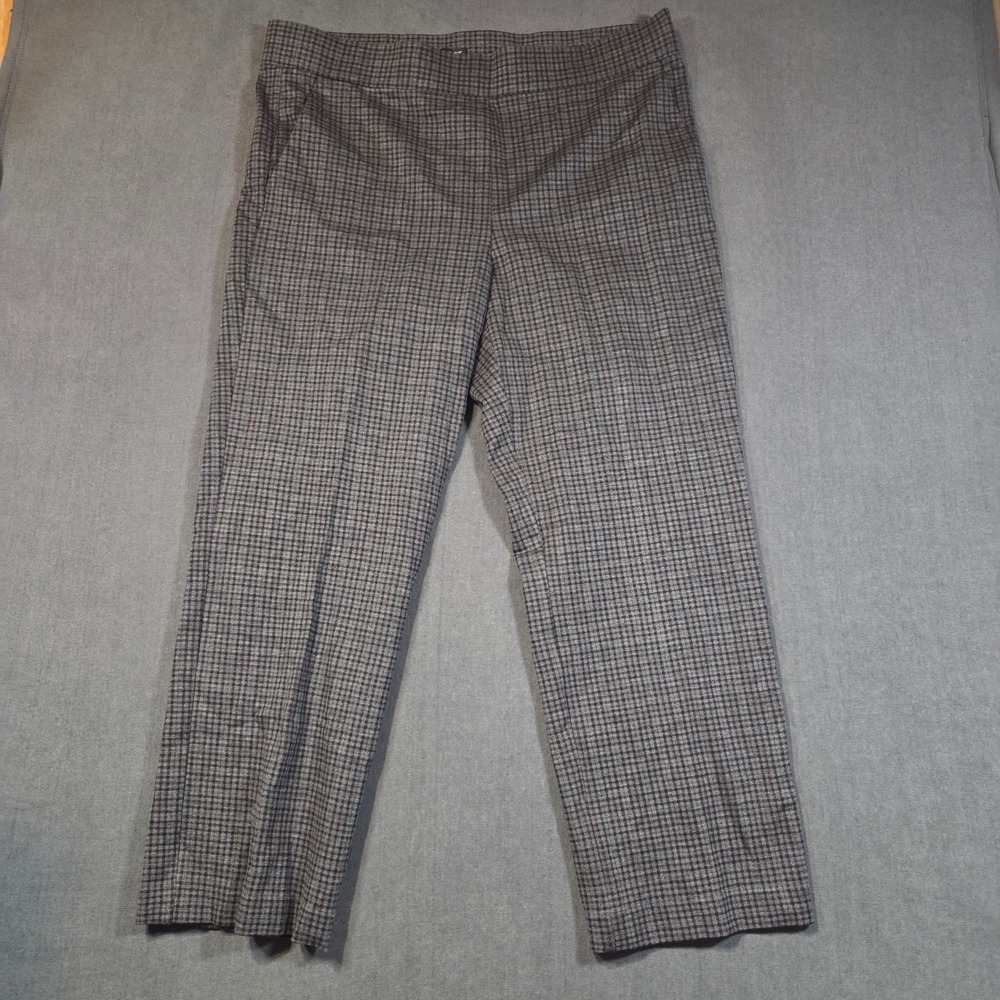 Loft Plaid Pull On Pants Womens XL Gray Burgundy Straight Leg Trousers